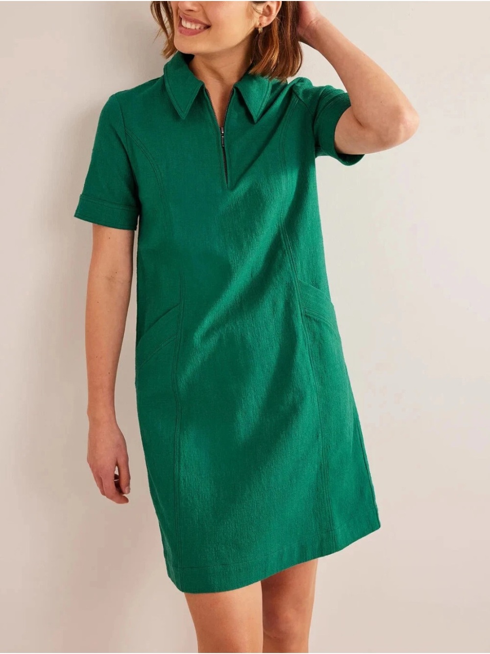 Boden Ingrid Polo Cotton Dress-Green Tambourine size 8 Short Sleeves Midi